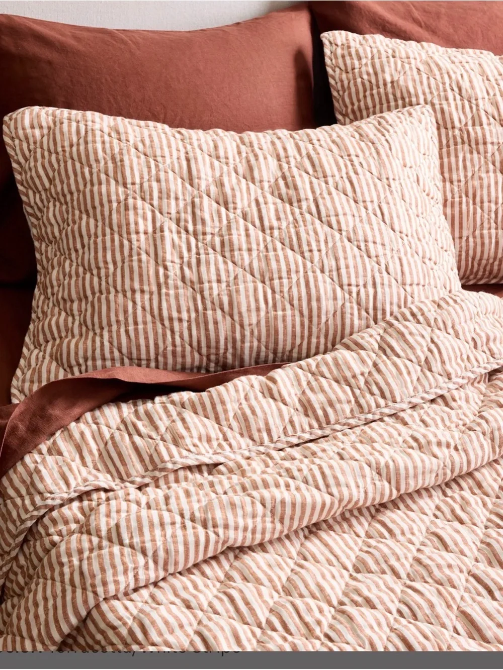 Quince European linen striped sham set/Terracotta/White Stripe/standard